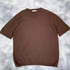 collection【M】半袖ニット　トップス　ブラウン　メンズ　Uネック