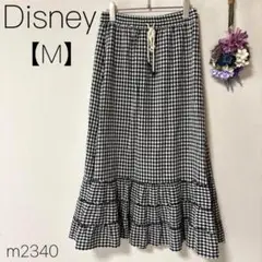 ディズニー ギンガムチェックスカート 紐ミッキー 裾ティアード ブラック 【M】