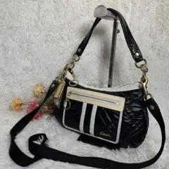 コーチ COACH ハンドバッグ ナイロン 小さい 黒 ホワイト 15871