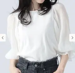 BEAMS HEART 袖プリーツ　カットソー　白