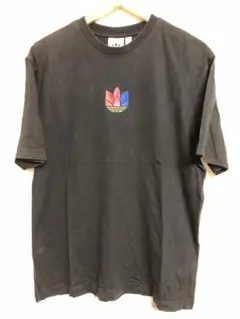 adidas アディダス 刺繍トレフォイル Tシャツ ブラック L センターロゴ