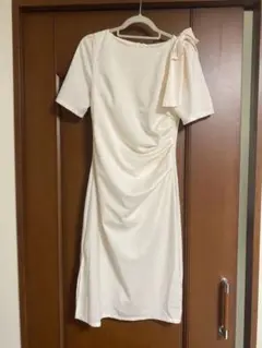 半袖 肩リボンドレープワンピース L