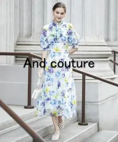 【美品】And couture シャドーリーフプリントワンピース