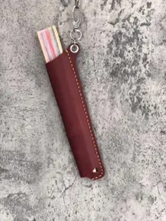 本牛革　赤い扇子ケース ハート型抜きポイント