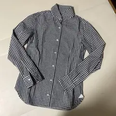 INED イネド　ギンガムチェック　ブラウス　ワイドカラー　シャツ　ブラック