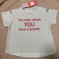 新品　ミントグリーン Tシャツ グリッター文字