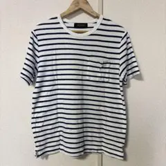 NANO UNIVERSE 白と紺のストライプ Tシャツ