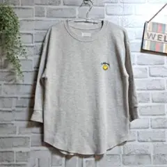 スマイリーフェイス ワッフルカットソー 刺繍 ゆったり 大人可愛い ストレッチ