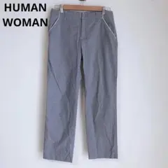 ヒューマンウーマン　ストレートパンツ　ネイビー　M　千鳥格子　パイピング　通勤