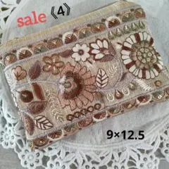 《4》インド刺繍リボン 本革 大人可愛い ミニポーチ