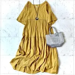 美品　シンプリシテェ　コットン　タック　ティアードワンピース　レース　イエロー