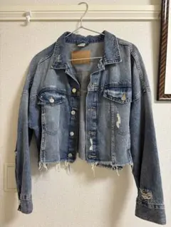 H＆M デニムジャケット ダメージ加工 ショート丈 ブルー サイズM