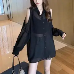 夏秋❤️シアーオーバーサイズ肩出しトップス　シアー