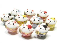 両手上げ　可愛い　招き猫　トンボ玉　千万両　１０個