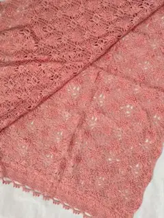 ◆レース ショール　絹 裏地なし コーラルピンク