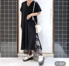 ニコアンド フリンジサックワンピース ブラック