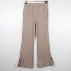裾スリット リブスリムパンツ ポケット付き ストレッチ ルームウェア グレージュ
