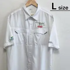USA古着　ワークシャツ　半袖　L　ホワイト　白　ポリエステル　フィッシング