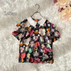 ⚫︎美品Lelian大花柄♡シアーブラウス9透け感　コットン　日本製