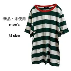 【新品・未使用】men's　半袖Tシャツ　ボーダー　白×みどり　M size　夏