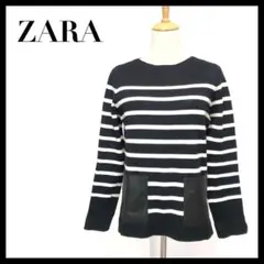ZARA ザラ ニット セーター ボーダー柄 ポケット ブラック ホワイト M
