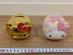 【2個セット】サンリオ ハローキティ ブタ 貯金箱 陶器 置物 陶磁器 ゴールド