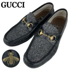 GUCCI ローファー ホースビット ビー刺繍 蜂 ツイード レザー 黒 8.5