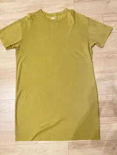 UNIQLO クルーネック　ワンピース 半袖 M マスタード色 膝丈