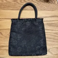 黒い花柄和装用トートバッグ