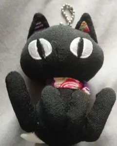 ✨KURONE✨ちりめん黒猫 刺繍目クロネコ ぬいぐるみ ストラップ付き