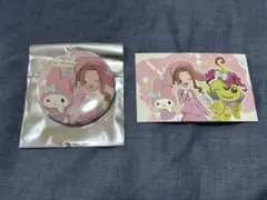 デジモン サンリオ 太刀川ミミ＆パルモン、マイメロ イラストカード、缶バッジ