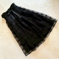 デュアルビュー スカート チュール×リボン フレア ブラック フェミニン M