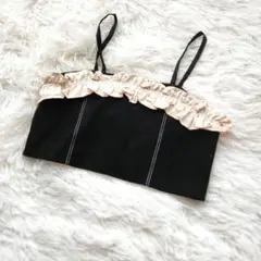 フリル付きビスチェ 黒とベージュ サイズ100