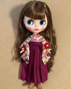 ブライス リカちゃん 着物 袴 帯 手提げ 4点セット [ピンク×ワインレッド]