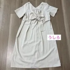 レディースLサイズ　アイボリー ボタン付きシャツワンピース 半袖