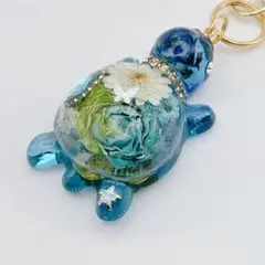 亀さん⋆꙳✮アクアマリン　オルゴナイト　キーホルダー