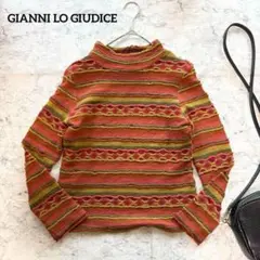 【ジャンニロジュディチェ】立体ボーダー ハイネックトップス 華やか オシャレ
