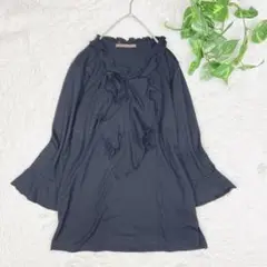 C.ROSJERE Tシャツ ブラック ブラック フリル ゆったり レディース