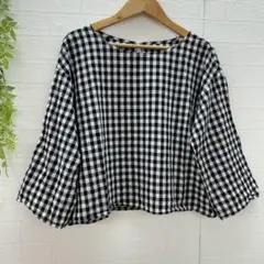 【ef-de】 7分袖トップス ショート丈カットソー （S） チェック柄 可愛い