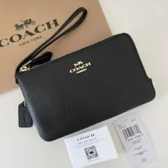 COACH コーチ ダブルファスナー ポーチ財布 リストレット ブラック 黒色