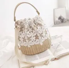 カゴバッグ お花レース ショルダーバッグ 2way ホワイト 韓国