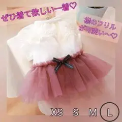 【Lサイズ】犬の服 ワンピース オールインワン ピンクフリルスカート 白のレース