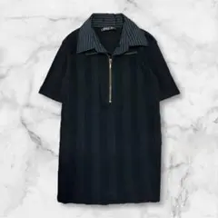 半袖シャツ　ジップ　えり付き　ブラック　L