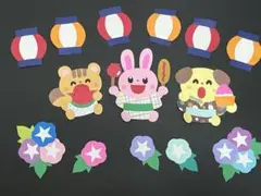 壁面飾り 夏祭り 動物 浴衣 朝顔 提灯