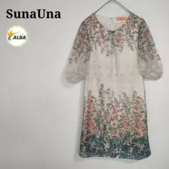 【美品】SunaUna　スーナウーナ　ワンピース　花柄　白　ホワイト