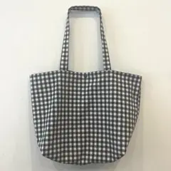 【少々難あり☆お買得】　黒白ギンガムチェック　トートバッグ