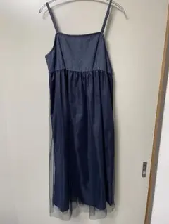 【値下げ】デニム 切替 シフォン キャミワンピース