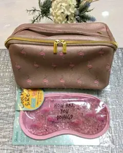 ★新品未使用フラミンゴ柄 大容量ポーチ　アイピロー　セット