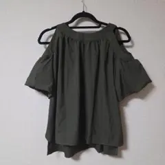 LUNACION　ルナシオン　肩出し　リボンシャツ　カーキ　Mサイズ