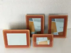 オレンジ　レトロ　ガラスフォトフレーム　4個セット